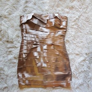 BEBE Gold strapless bandage dress